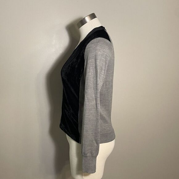 J Crew Cardigan Sweater Harlow Gray Black Merino Wool Velvet Button Front Sz XS - Picture 7 of 11